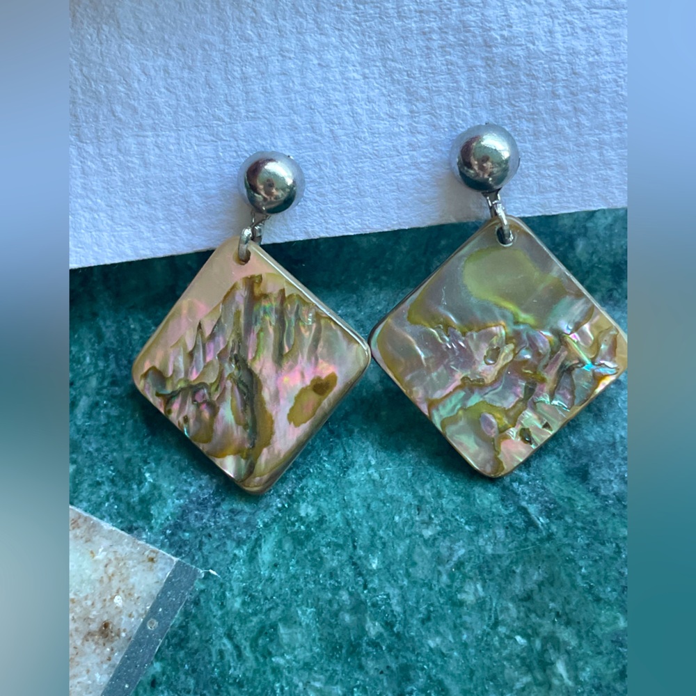 Vintage Abalone Shell Earrings Screw-back Non-pierced Earrings